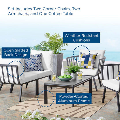 Riverside 5 Piece Outdoor Patio Aluminum Set - Gray White