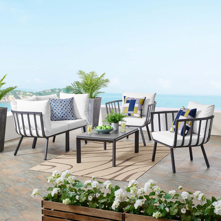 Riverside 5 Piece Outdoor Patio Aluminum Set - Gray White
