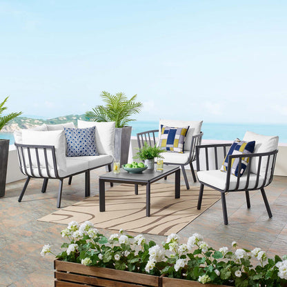 Riverside 5 Piece Outdoor Patio Aluminum Set - Gray White
