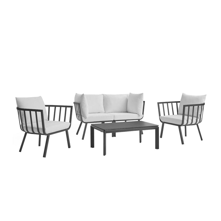 Riverside 5 Piece Outdoor Patio Aluminum Set - Gray White