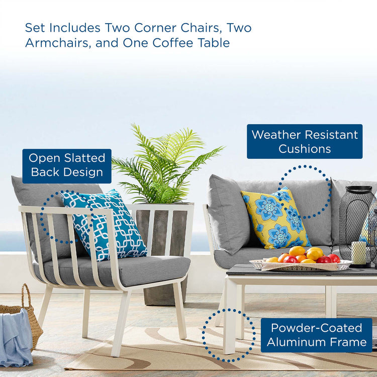 Riverside 5 Piece Outdoor Patio Aluminum Set - White Gray