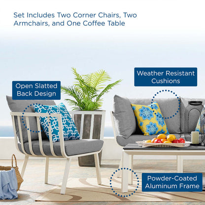 Riverside 5 Piece Outdoor Patio Aluminum Set - White Gray