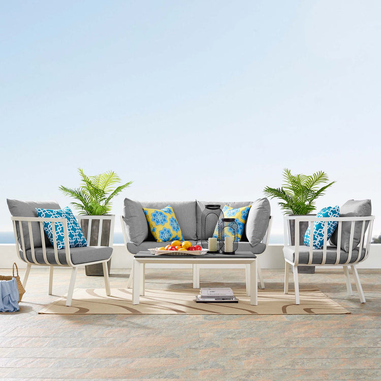 Riverside 5 Piece Outdoor Patio Aluminum Set - White Gray