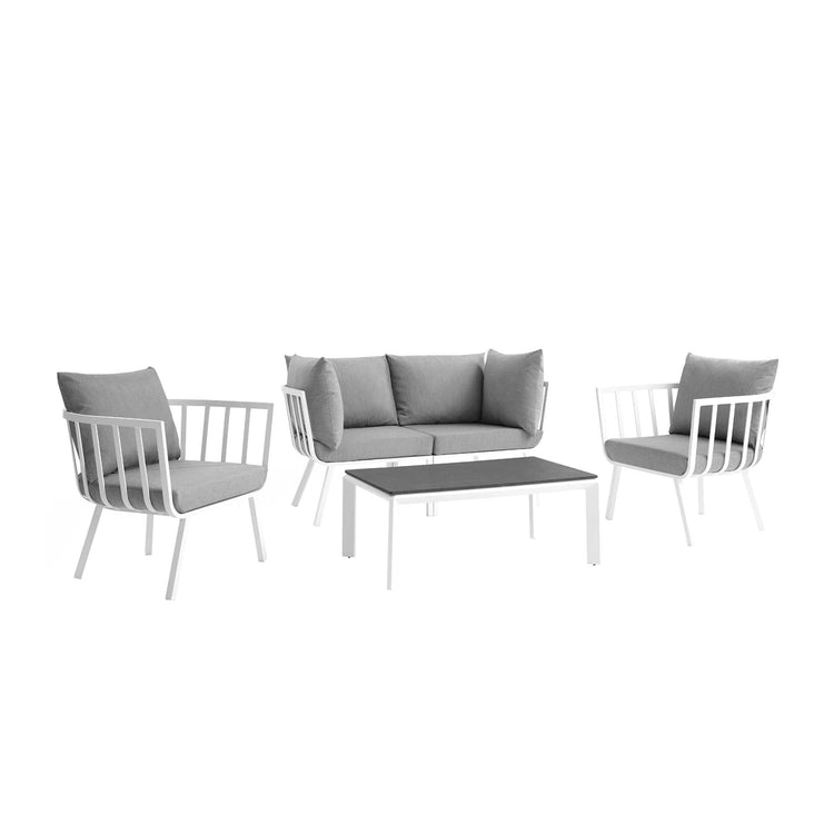 Riverside 5 Piece Outdoor Patio Aluminum Set - White Gray