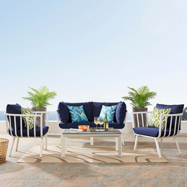 Riverside 5 Piece Outdoor Patio Aluminum Set - White Navy
