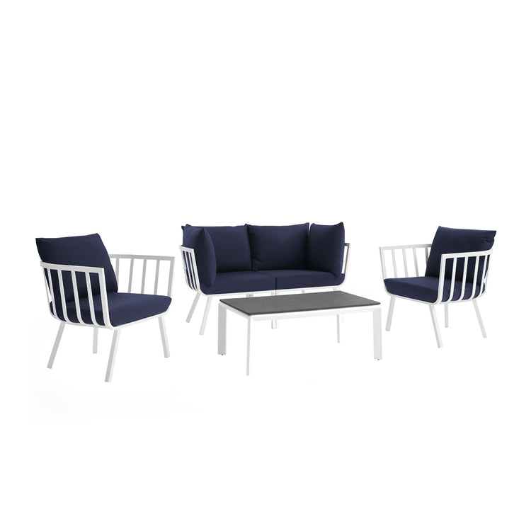 Riverside 5 Piece Outdoor Patio Aluminum Set - White Navy