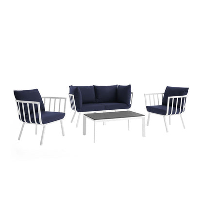 Riverside 5 Piece Outdoor Patio Aluminum Set - White Navy