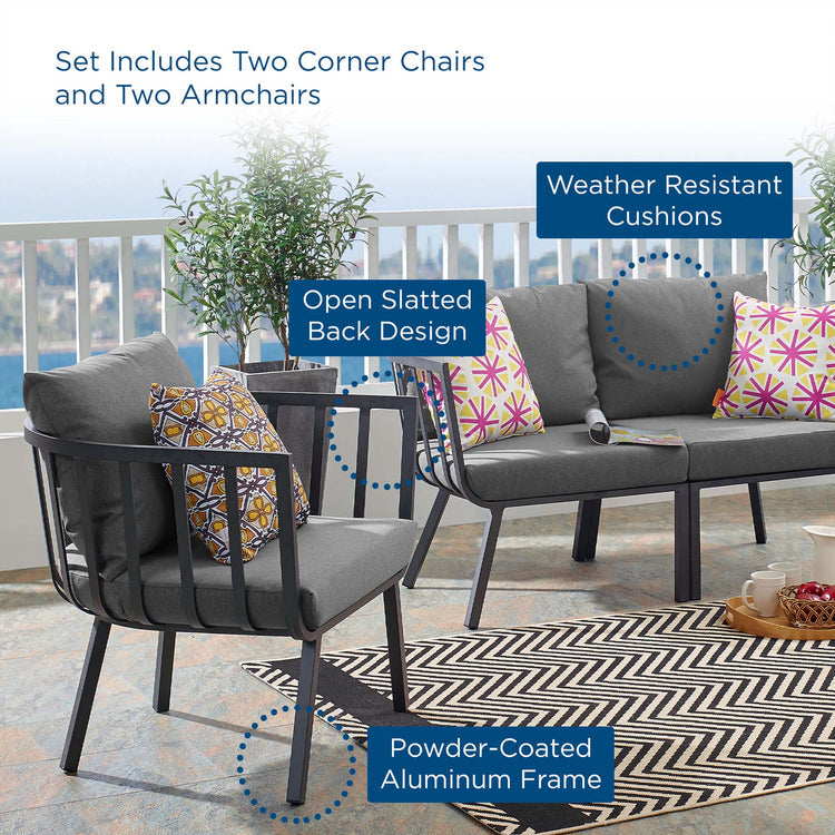 Riverside 4 Piece Outdoor Patio Aluminum Set - Gray Charcoal