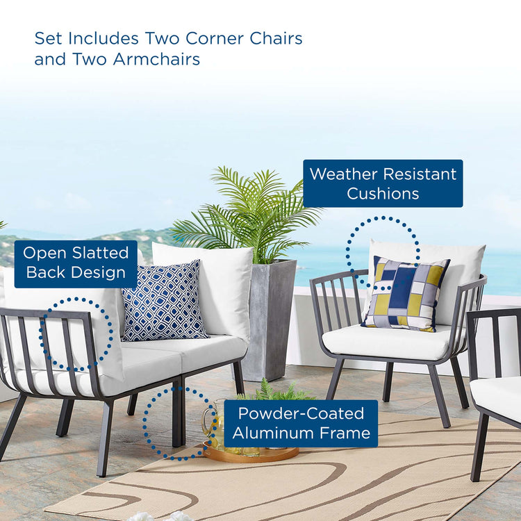 Riverside 4 Piece Outdoor Patio Aluminum Set - Gray White