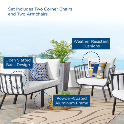 Riverside 4 Piece Outdoor Patio Aluminum Set - Gray White