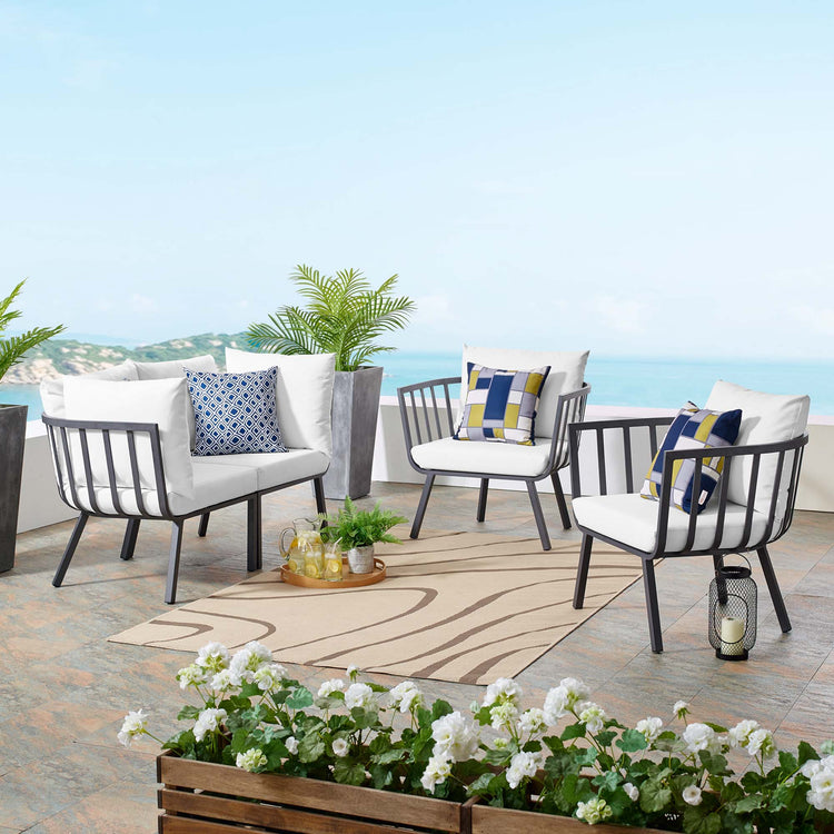 Riverside 4 Piece Outdoor Patio Aluminum Set - Gray White