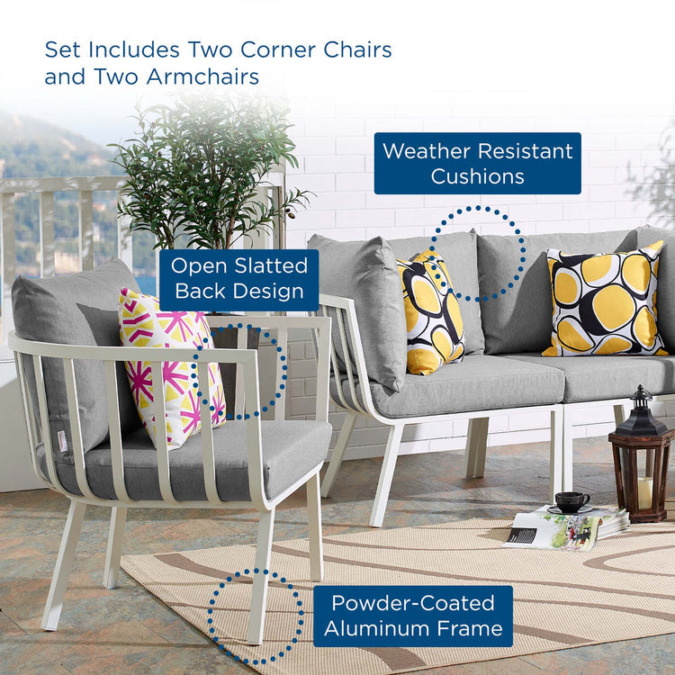 Riverside 4 Piece Outdoor Patio Aluminum Set - White Gray