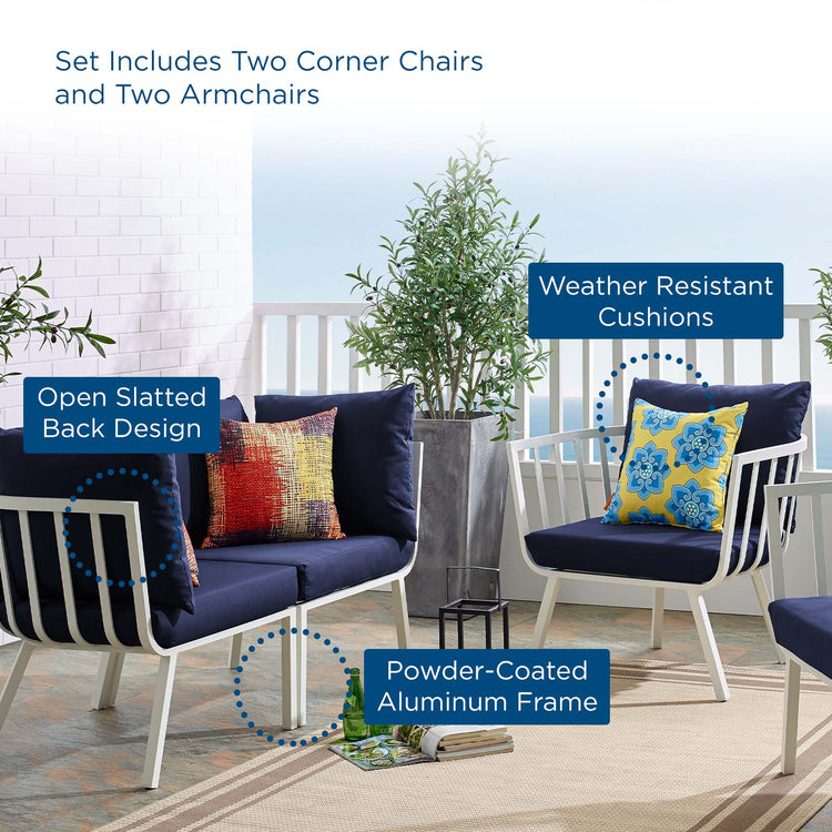 Riverside 4 Piece Outdoor Patio Aluminum Set - White Navy