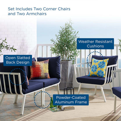 Riverside 4 Piece Outdoor Patio Aluminum Set - White Navy