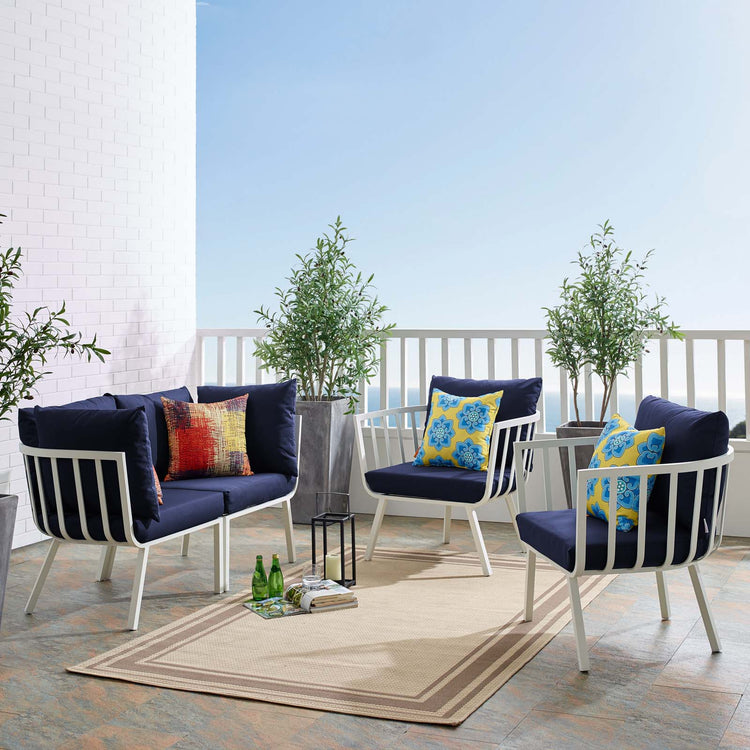 Riverside 4 Piece Outdoor Patio Aluminum Set - White Navy