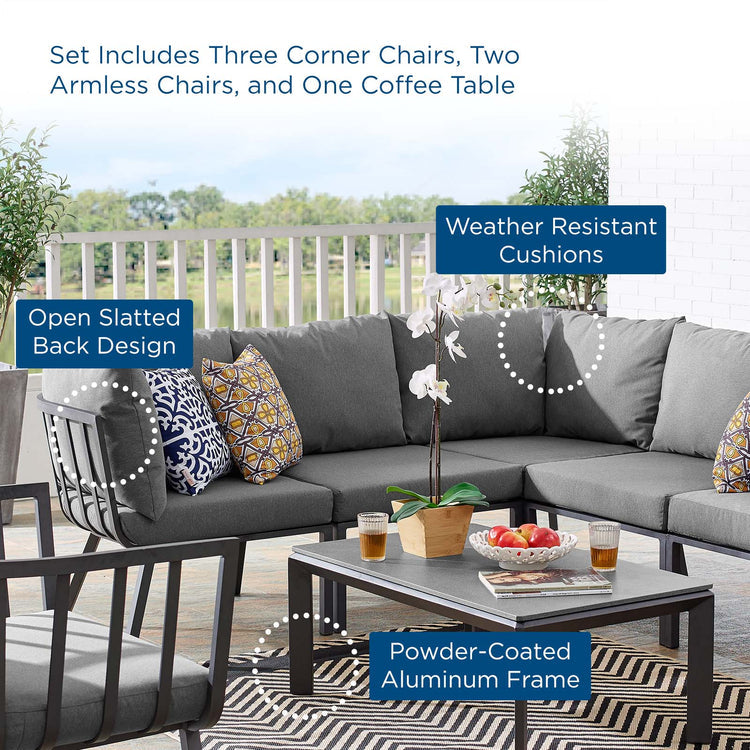 Riverside 6 Piece Outdoor Patio Aluminum Set - Gray Charcoal