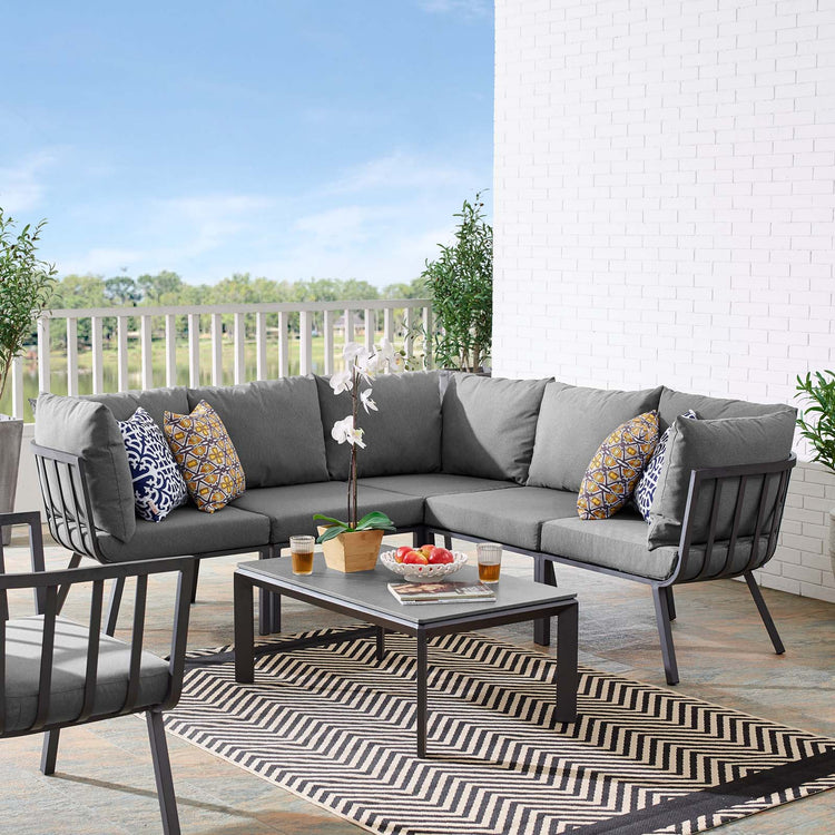 Riverside 6 Piece Outdoor Patio Aluminum Set - Gray Charcoal