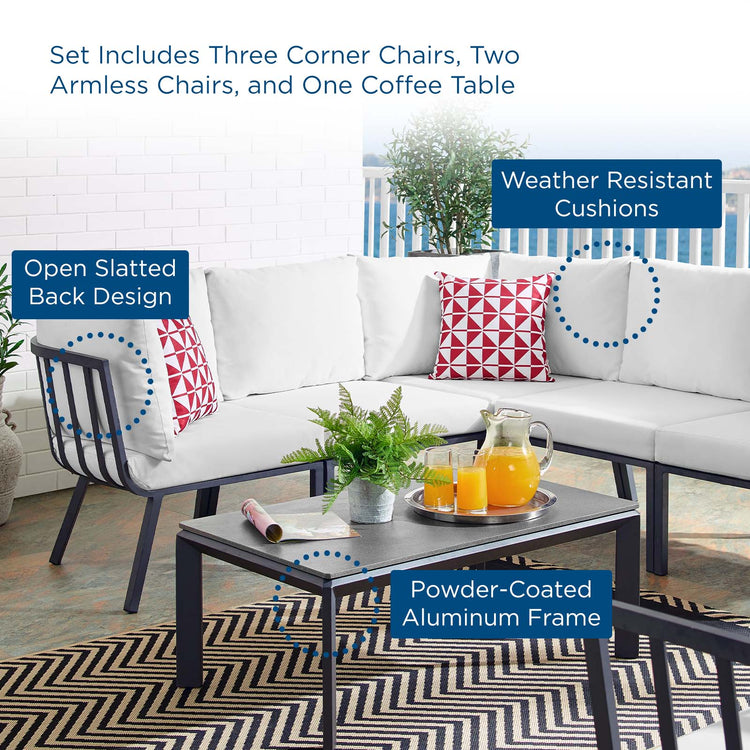 Riverside 6 Piece Outdoor Patio Aluminum Set - Gray White