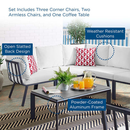 Riverside 6 Piece Outdoor Patio Aluminum Set - Gray White