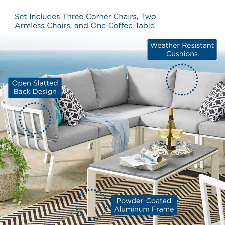 Riverside 6 Piece Outdoor Patio Aluminum Set - White Gray