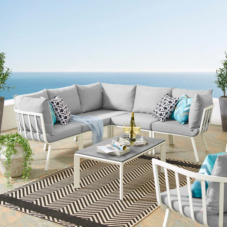 Riverside 6 Piece Outdoor Patio Aluminum Set - White Gray