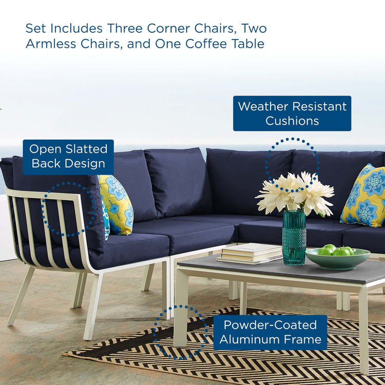 Riverside 6 Piece Outdoor Patio Aluminum Set - White Navy