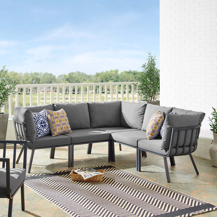 Riverside 5 Piece Outdoor Patio Aluminum Sectional - Gray Charcoal