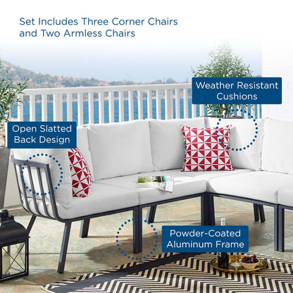 Riverside 5 Piece Outdoor Patio Aluminum Sectional - Gray White