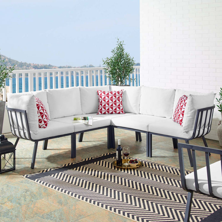 Riverside 5 Piece Outdoor Patio Aluminum Sectional - Gray White