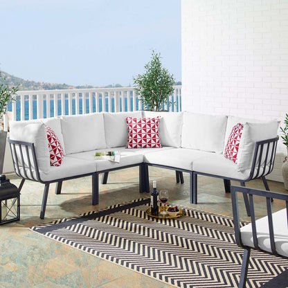 Riverside 5 Piece Outdoor Patio Aluminum Sectional - Gray White