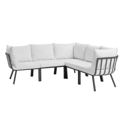 Riverside 5 Piece Outdoor Patio Aluminum Sectional - Gray White