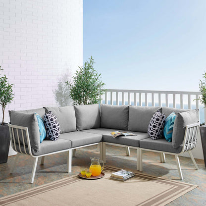 Riverside 5 Piece Outdoor Patio Aluminum Sectional - White Gray