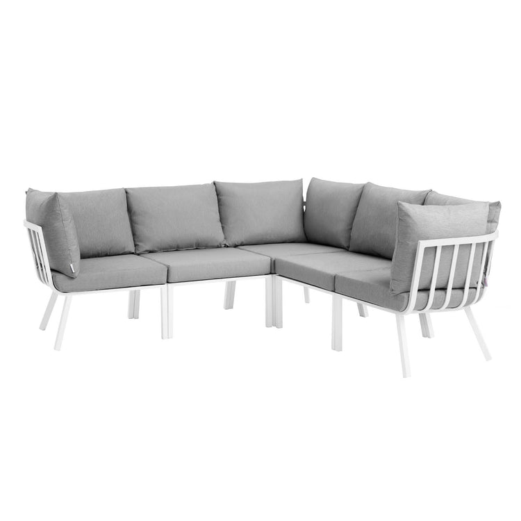 Riverside 5 Piece Outdoor Patio Aluminum Sectional - White Gray