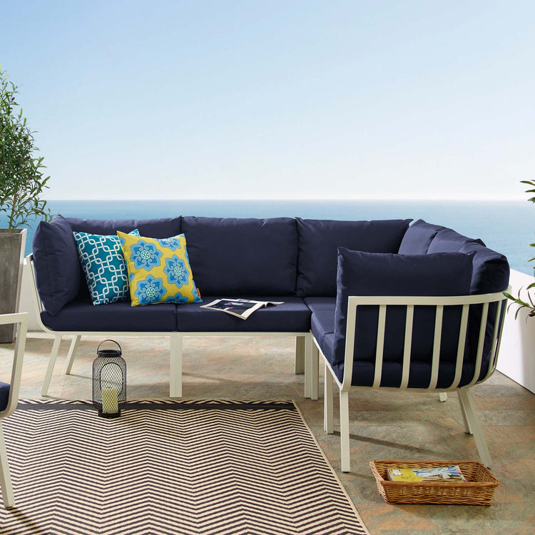 Riverside 5 Piece Outdoor Patio Aluminum Sectional - White Navy