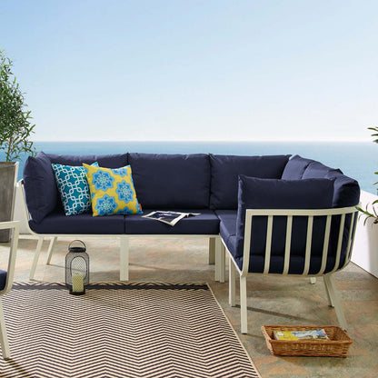 Riverside 5 Piece Outdoor Patio Aluminum Sectional - White Navy