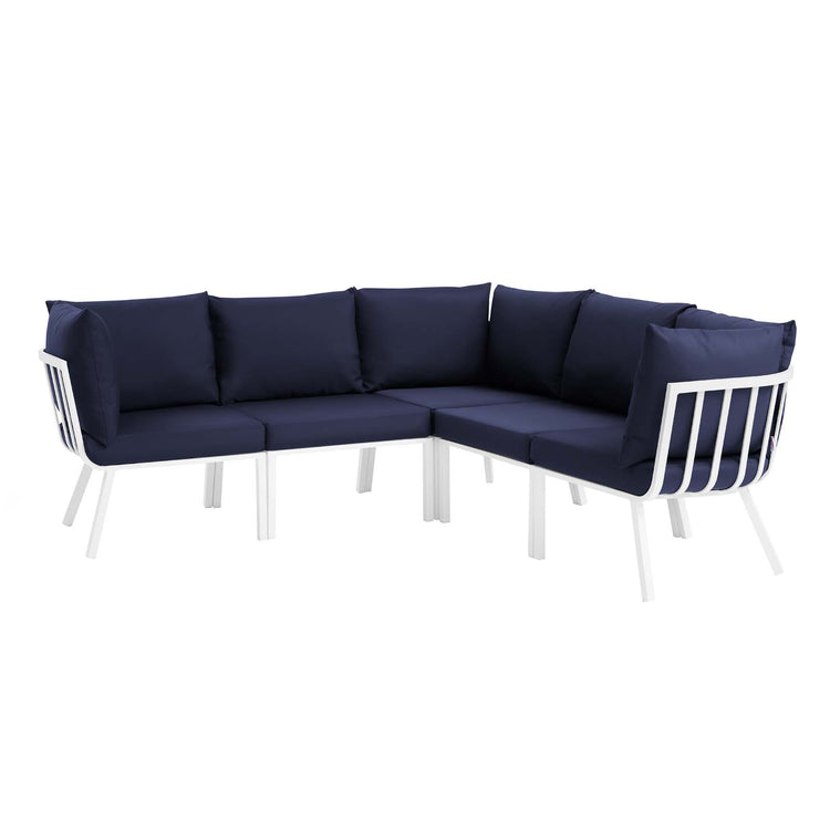 Riverside 5 Piece Outdoor Patio Aluminum Sectional - White Navy