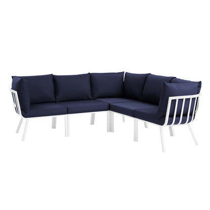 Riverside 5 Piece Outdoor Patio Aluminum Sectional - White Navy
