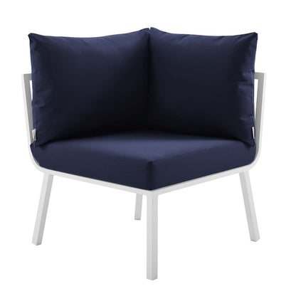 Riverside 5 Piece Outdoor Patio Aluminum Sectional - White Navy