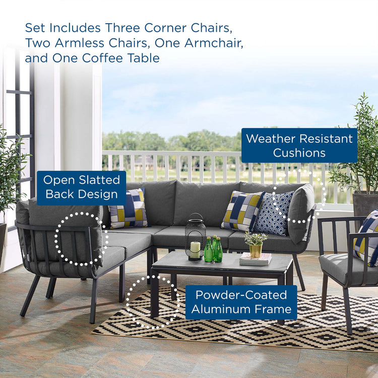 Riverside 7 Piece Outdoor Patio Aluminum Set - Gray Charcoal
