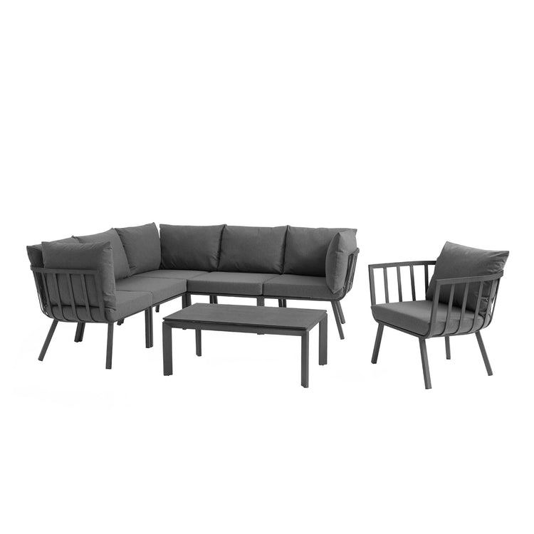 Riverside 7 Piece Outdoor Patio Aluminum Set - Gray Charcoal