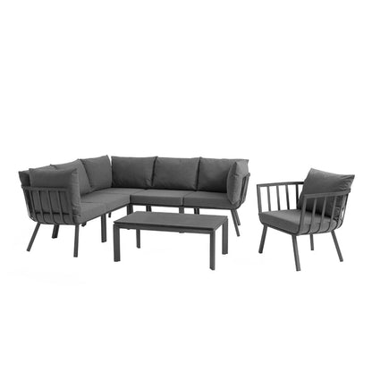 Riverside 7 Piece Outdoor Patio Aluminum Set - Gray Charcoal