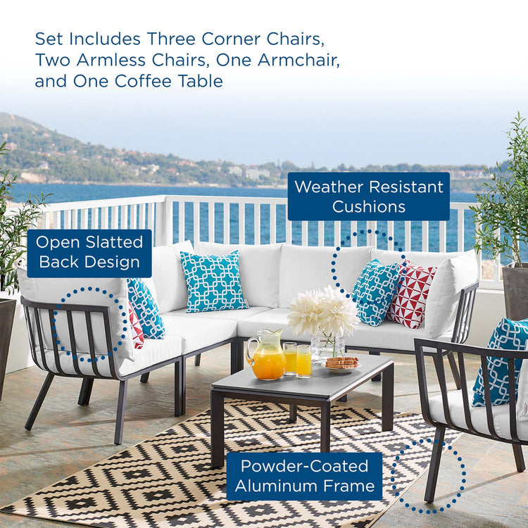 Riverside 7 Piece Outdoor Patio Aluminum Set - Gray White