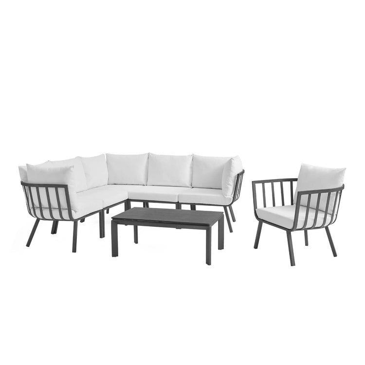 Riverside 7 Piece Outdoor Patio Aluminum Set - Gray White