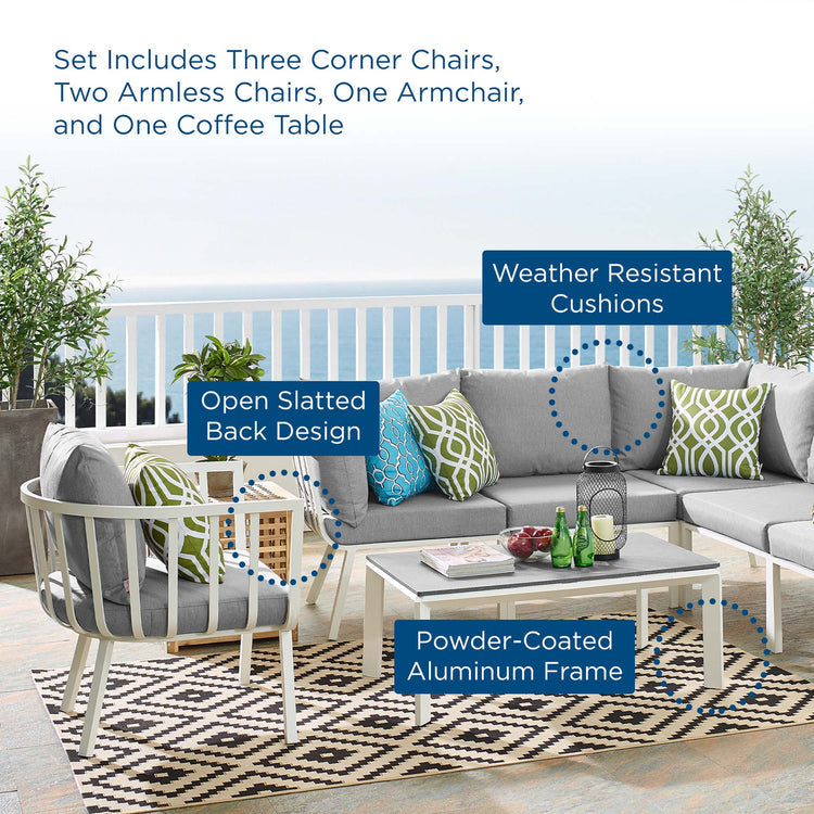 Riverside 7 Piece Outdoor Patio Aluminum Set - White Gray