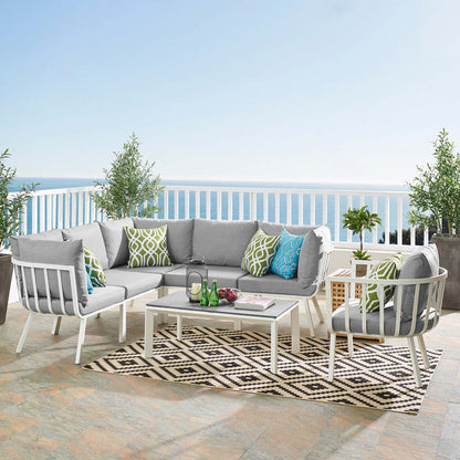 Riverside 7 Piece Outdoor Patio Aluminum Set - White Gray