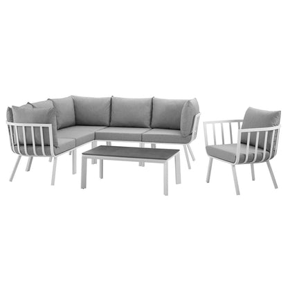 Riverside 7 Piece Outdoor Patio Aluminum Set - White Gray