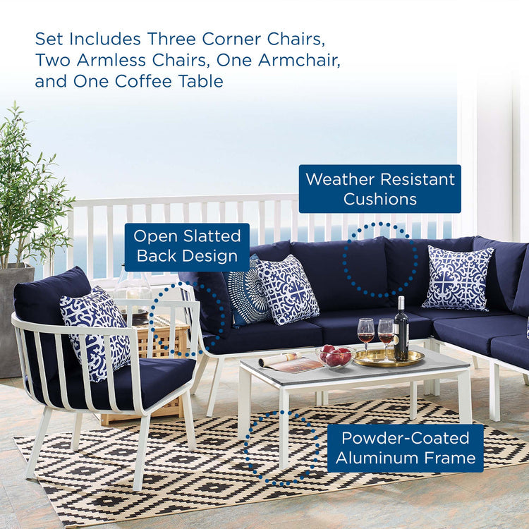 Riverside 7 Piece Outdoor Patio Aluminum Set - White Navy