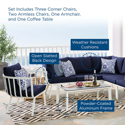 Riverside 7 Piece Outdoor Patio Aluminum Set - White Navy