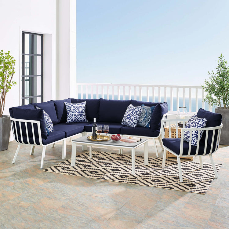 Riverside 7 Piece Outdoor Patio Aluminum Set - White Navy