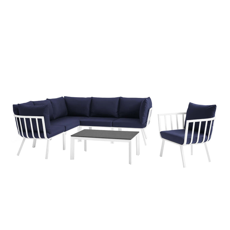 Riverside 7 Piece Outdoor Patio Aluminum Set - White Navy